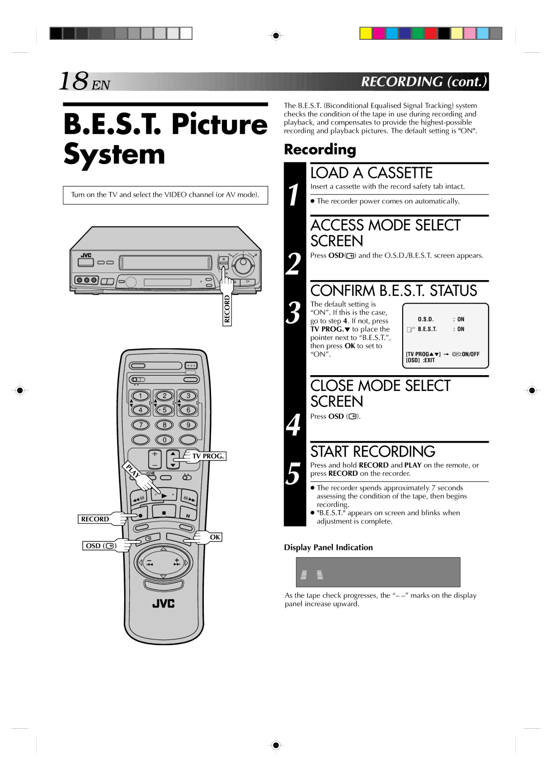 JVC HR-J635EA specifications S.T. Picture System, Recording, Confirm B.E.S.T. Status, Recorder power comes on automatically 