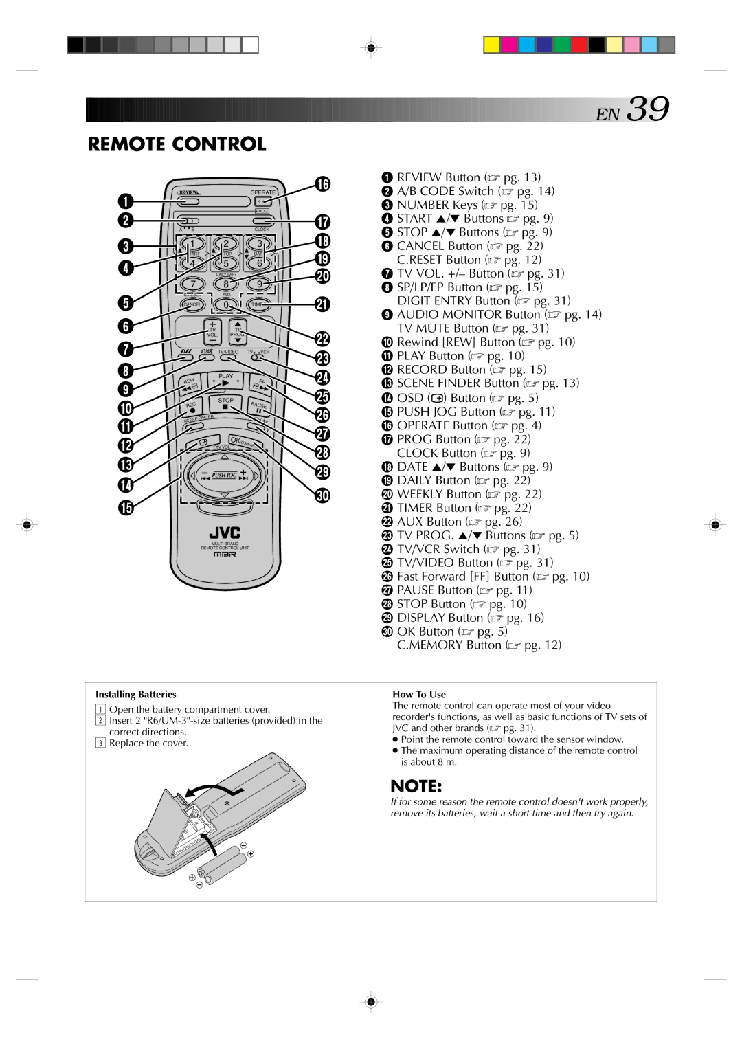 JVC HR-J635EA specifications Installing Batteries, How To Use 