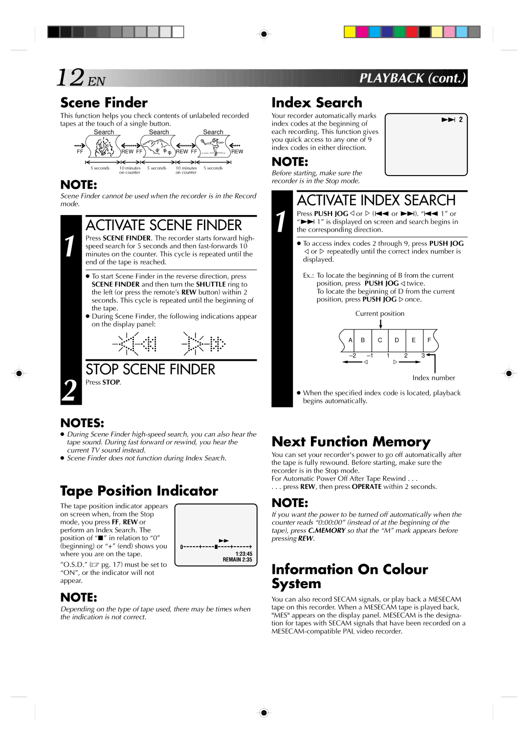 JVC HR-J638E/EH specifications Activate Scene Finder, Stop Scene Finder, Activate Index Search, EN Playback 