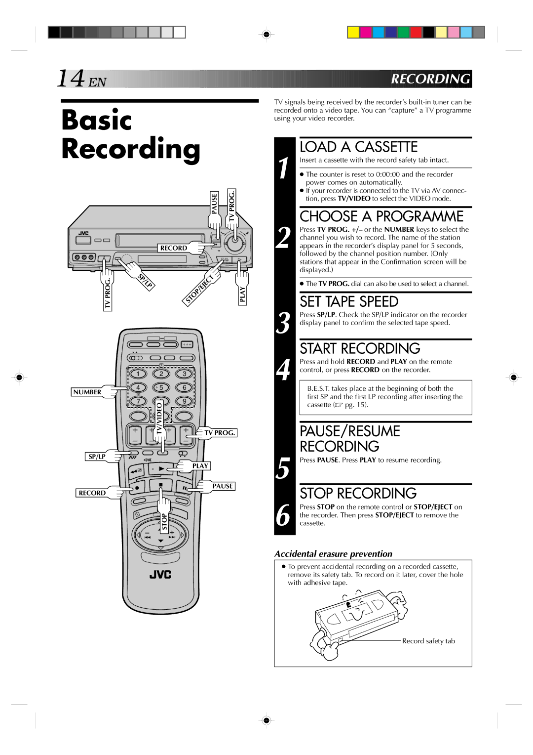 JVC HR-J638E/EH specifications Basic Recording 