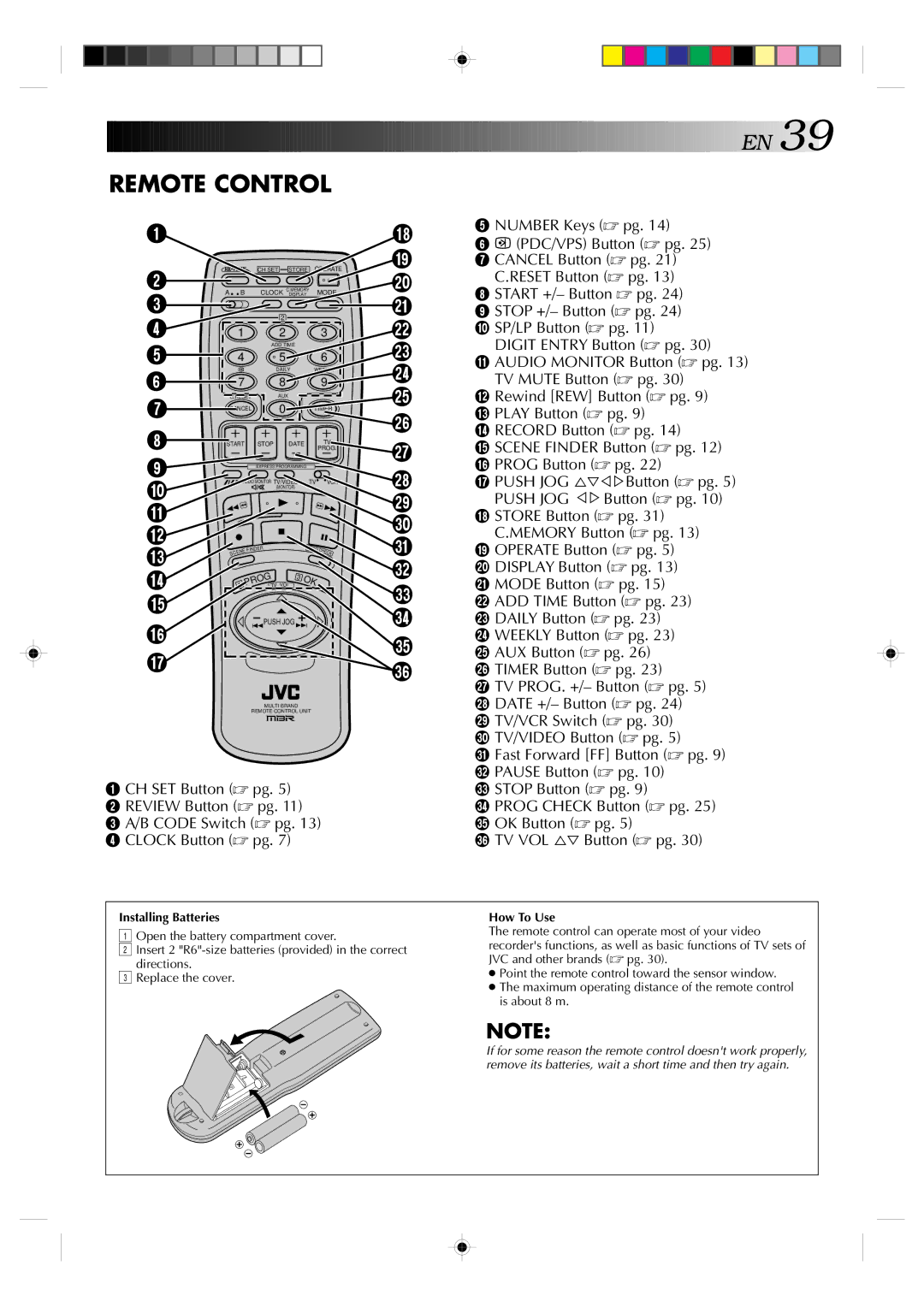 JVC HR-J638E/EH specifications Installing Batteries, How To Use 