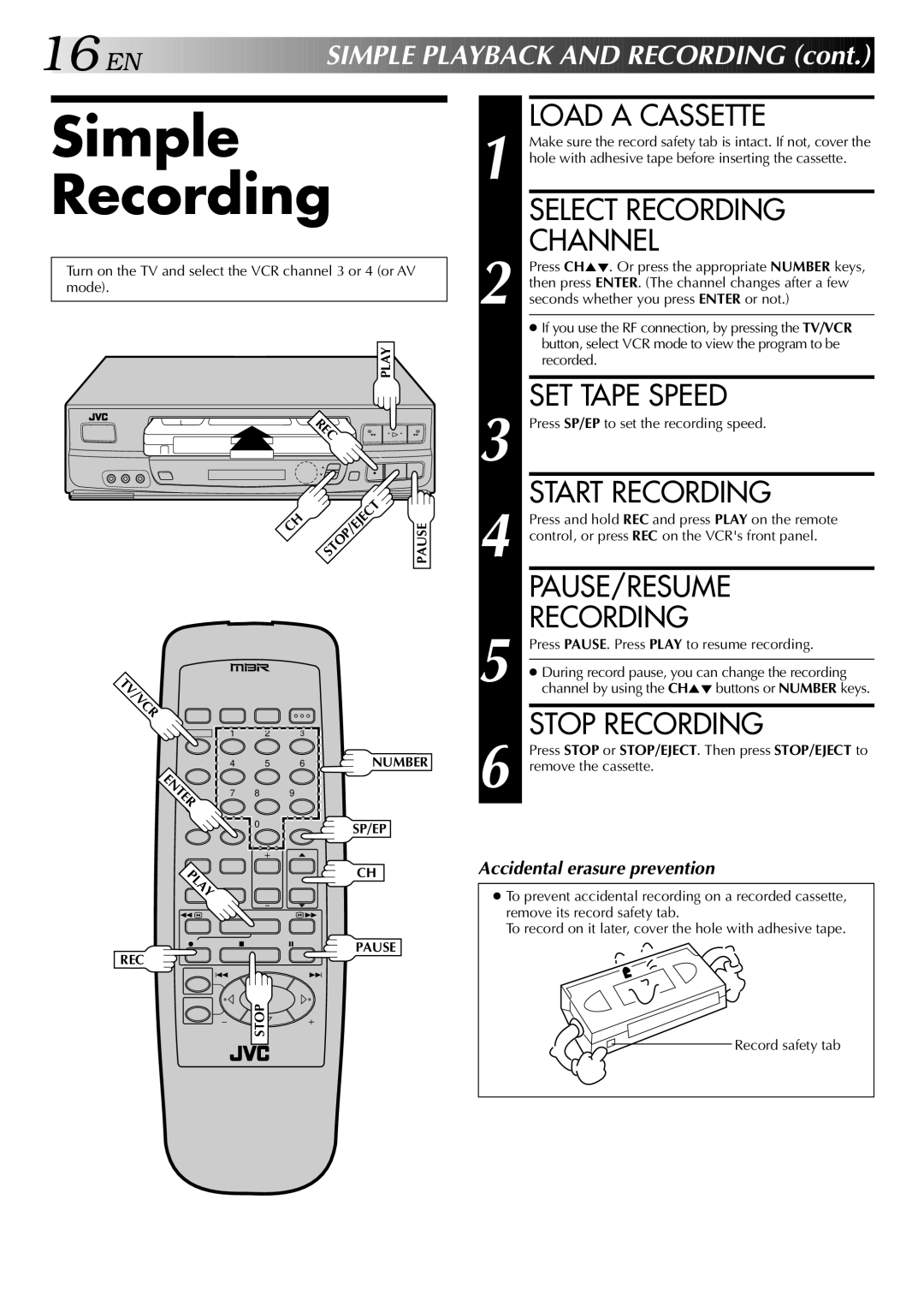 JVC HR-J640U, HR-J440U instruction manual Simple Recording 