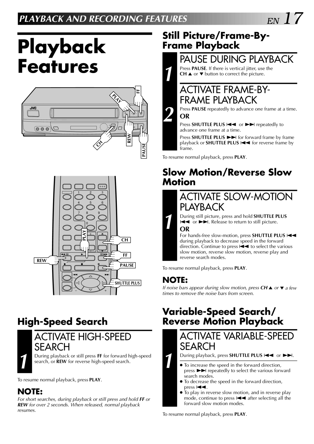 JVC HR-J440U, HR-J640U instruction manual Playback Features 