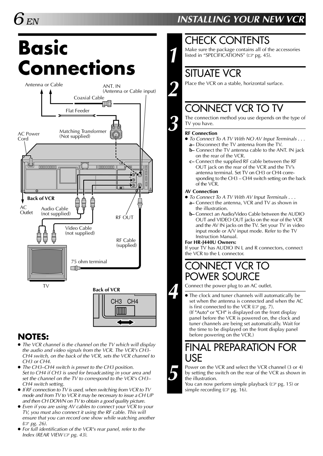 JVC HR-J640U, HR-J440U instruction manual Basic Connections 