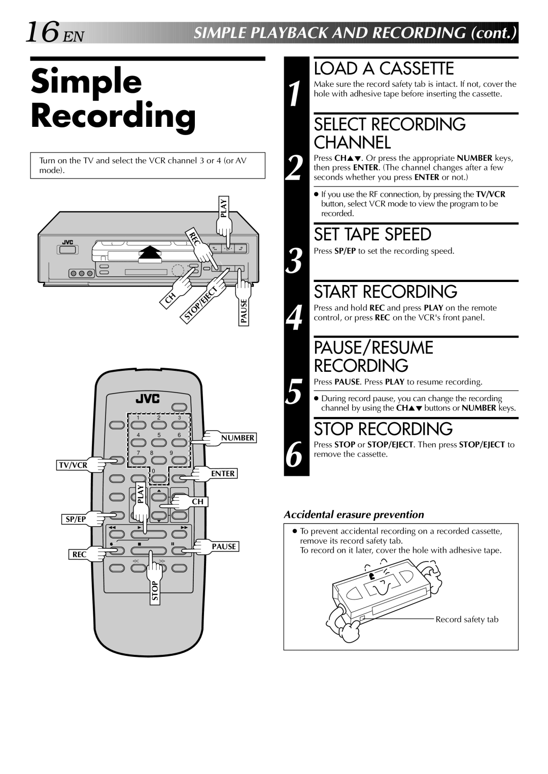 JVC HR-J642U manual Simple Recording 