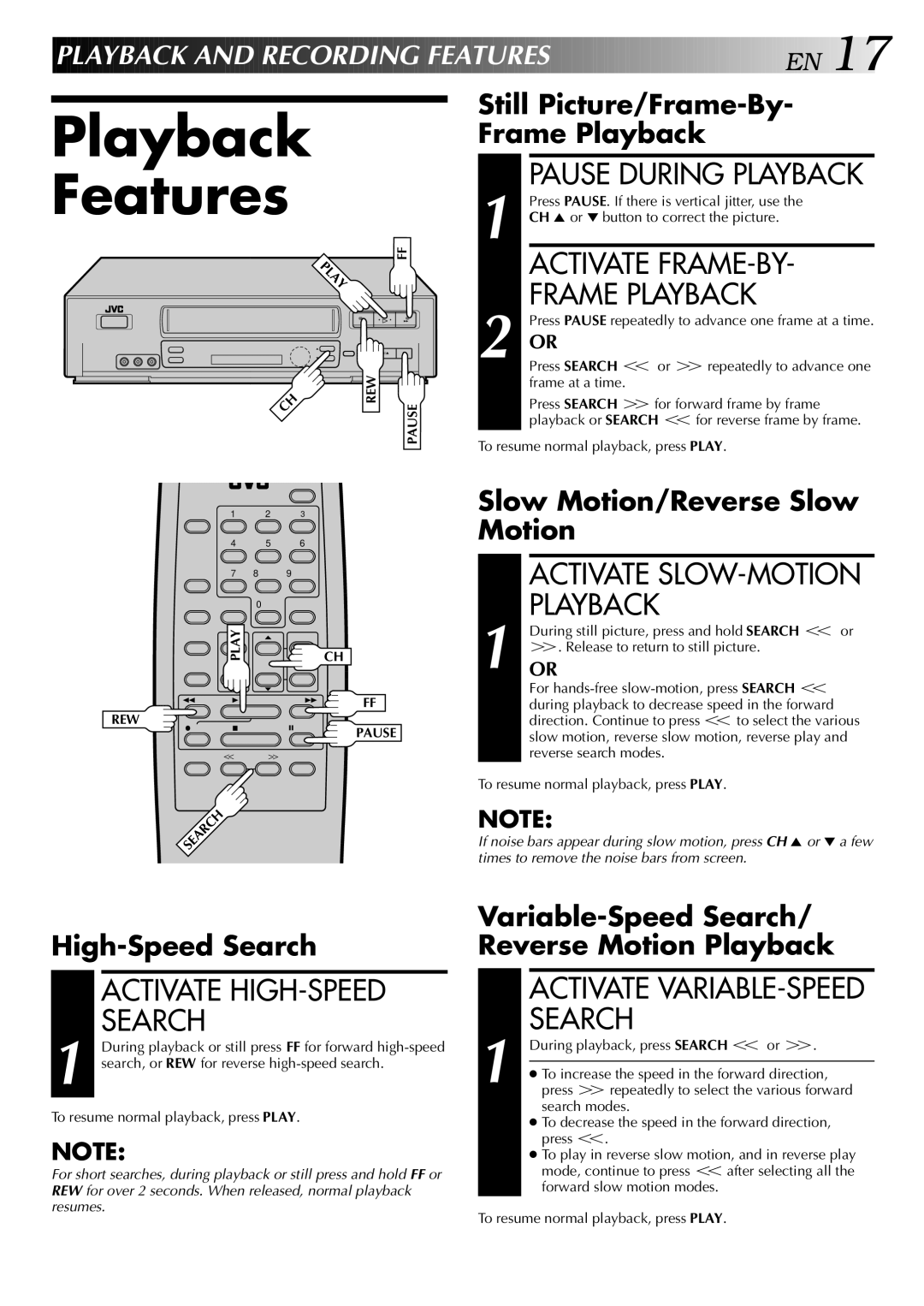 JVC HR-J642U manual Playback Features 