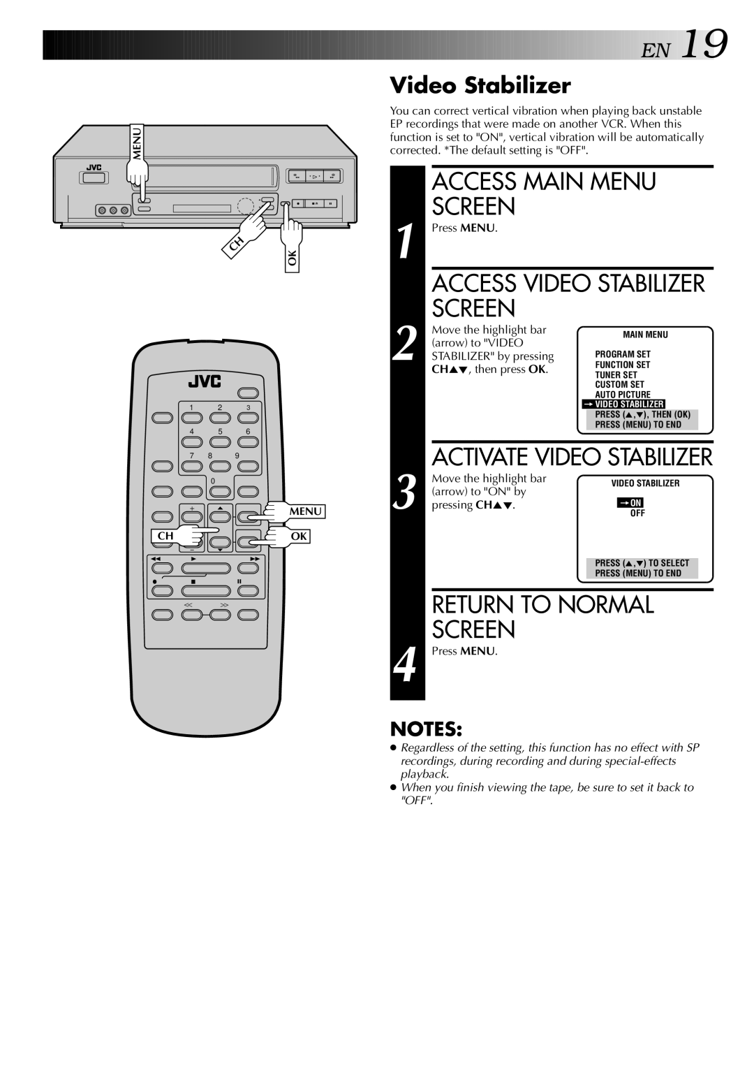 JVC HR-J642U manual Video Stabilizer 