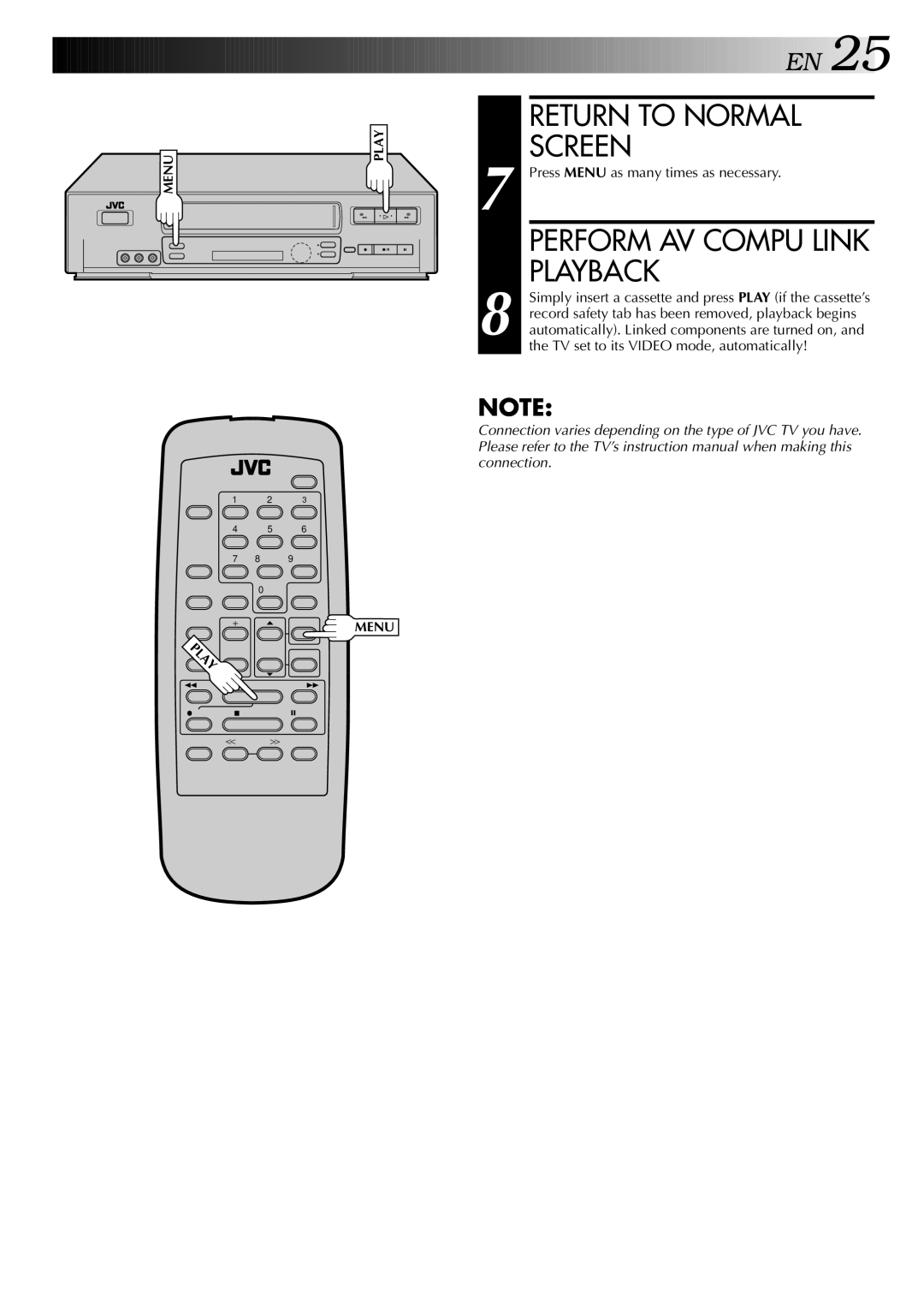 JVC HR-J642U manual Return to Normal Screen, Perform AV Compu Link Playback 