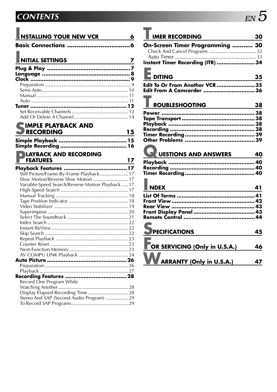 JVC HR-J642U manual Contents 