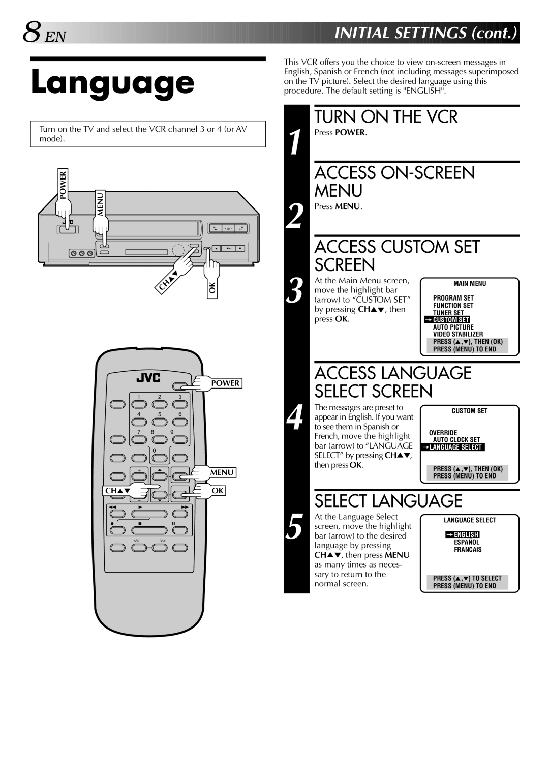 JVC HR-J642U manual Language 