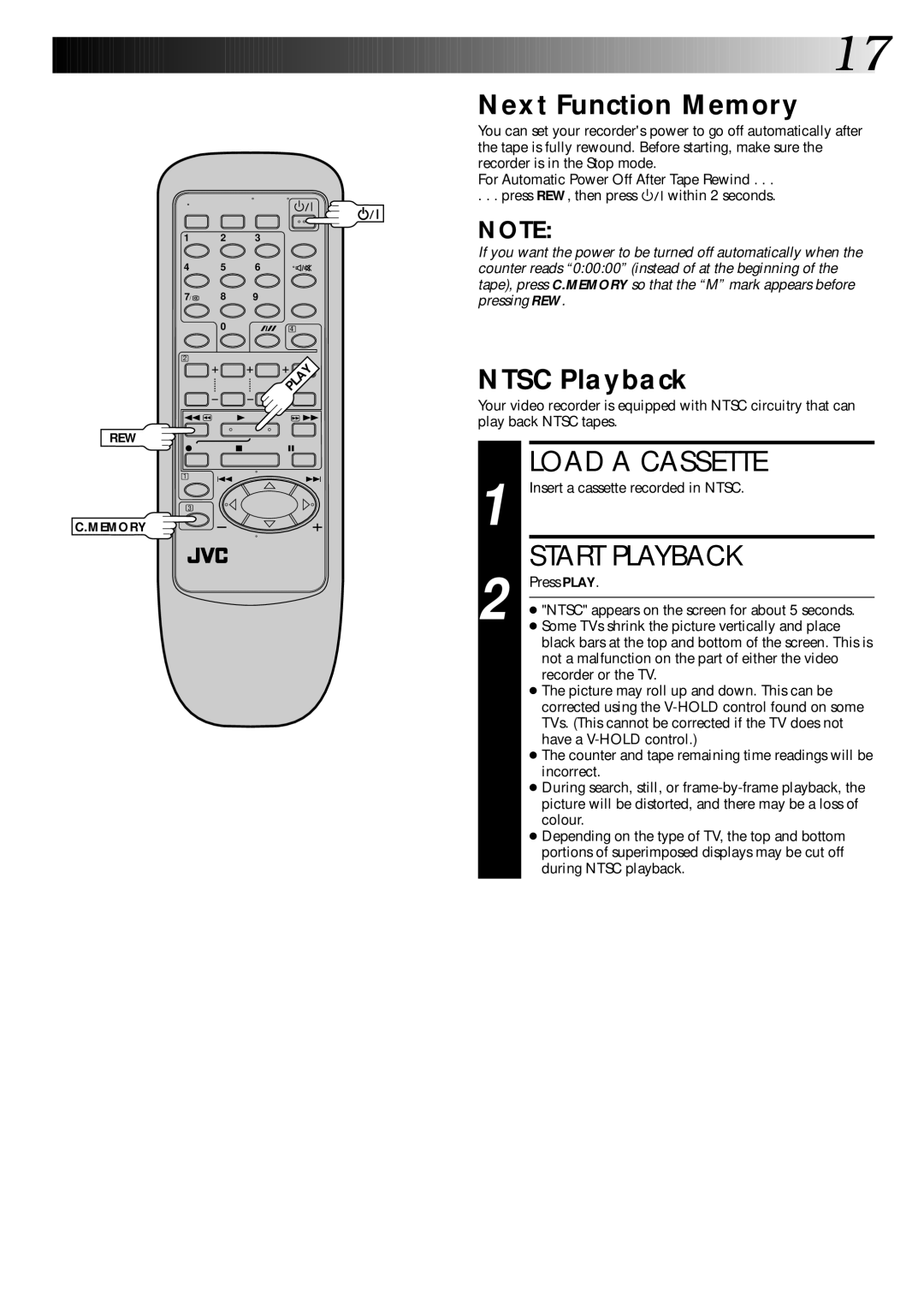 JVC HR-J645EK, HR-J645ES, HR-J245EK, HR-J246EK instruction manual Next Function Memory, Ntsc Playback 