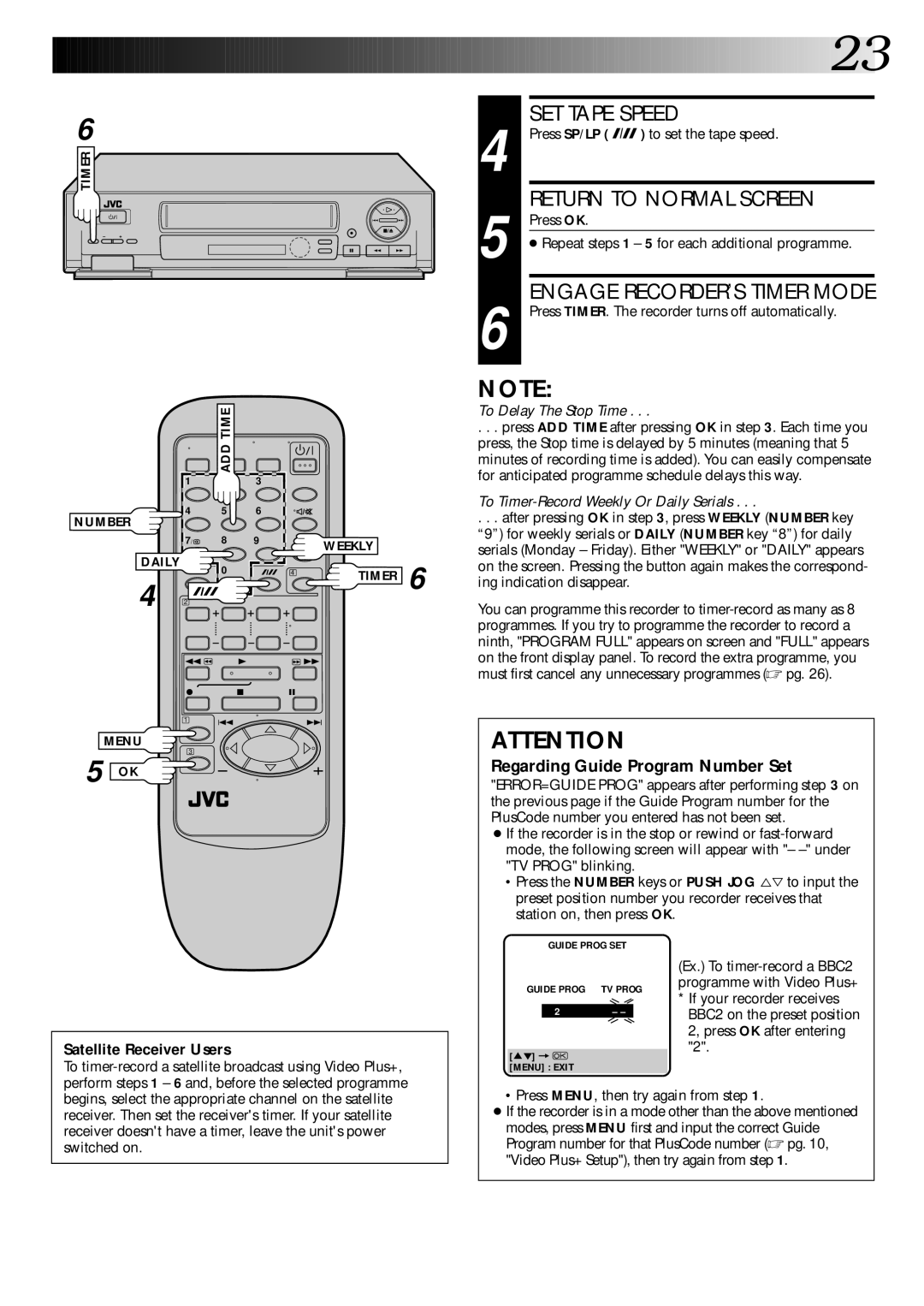 JVC HR-J246EK, HR-J645ES, HR-J645EK, HR-J245EK instruction manual If your recorder receives, Press OK after entering 