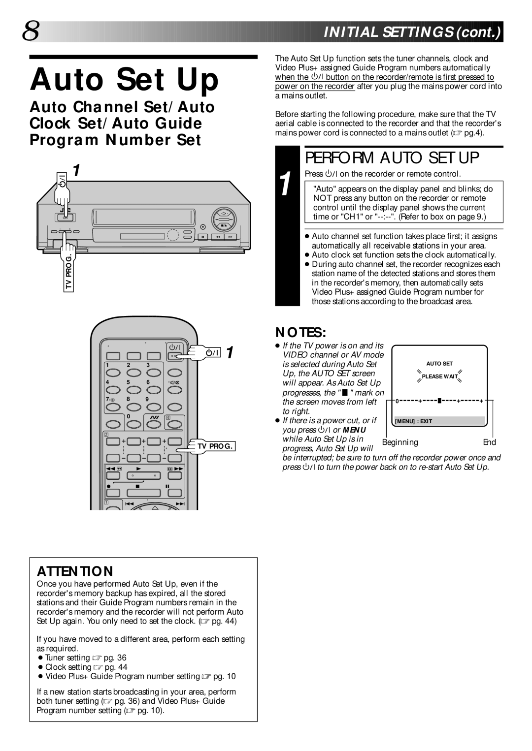 JVC HR-J645ES, HR-J645EK, HR-J245EK, HR-J246EK instruction manual Auto Set Up, Perform Auto SET UP 