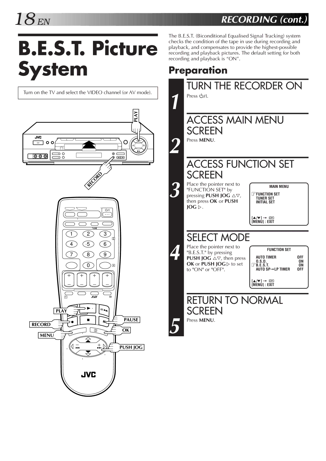 JVC HR-J655EA specifications S.T. Picture System, Return to Normal Screen, Preparation, Jogþ 