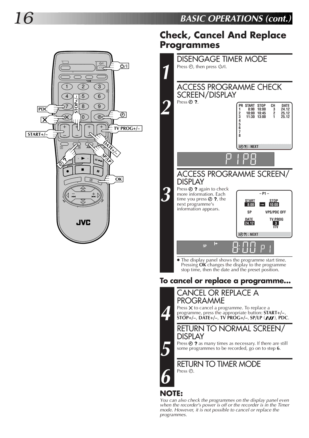 JVC HR-J655EK setup guide Check, Cancel And Replace Programmes 