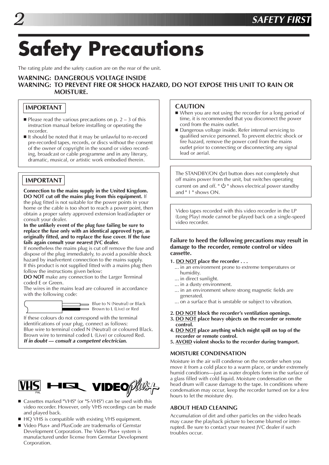 JVC HR-J655EK setup guide Safety Precautions, Do not place the recorder 