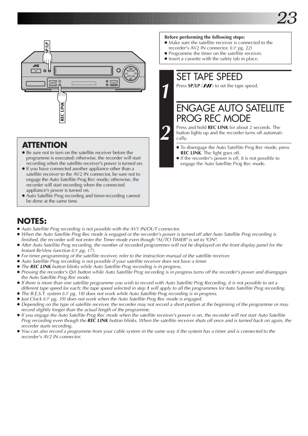 JVC HR-J655EK setup guide Before performing the following steps, REC Link 