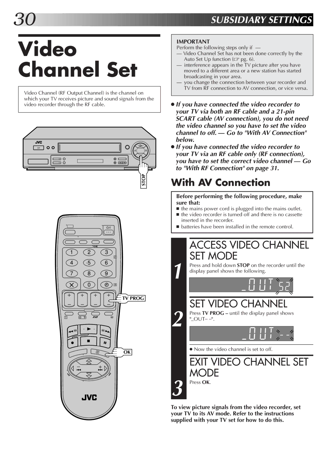 JVC HR-J655EK setup guide Video Channel Set, Access Video Channel SET Mode, SET Video Channel, Exit Video Channel SET Mode 