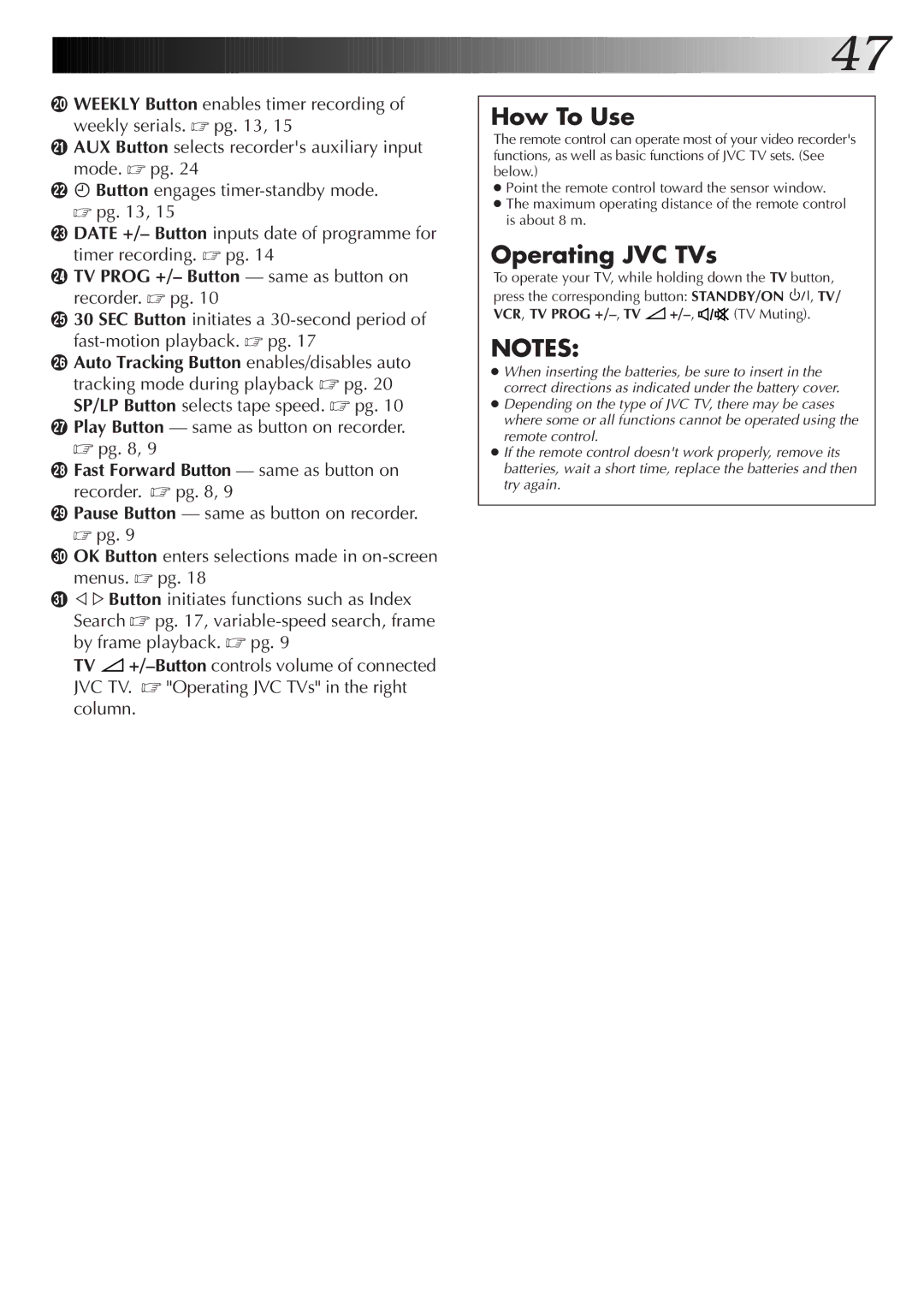 JVC HR-J655EK setup guide TV Prog +/- Button same as button on recorder. pg, VCR, TV Prog +/-,TV +/-, TV Muting 