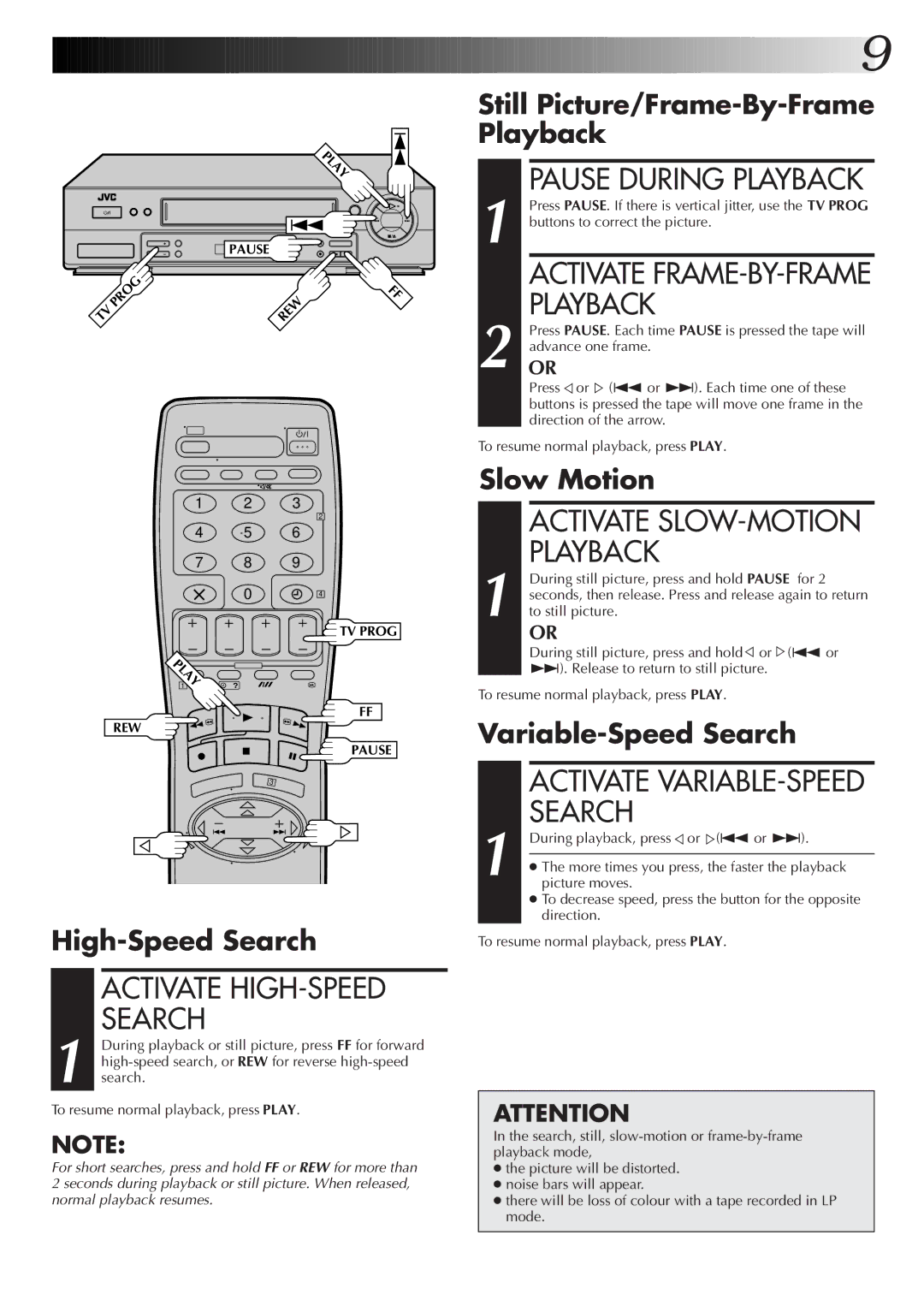 JVC HR-J655EK setup guide Playback, Search 