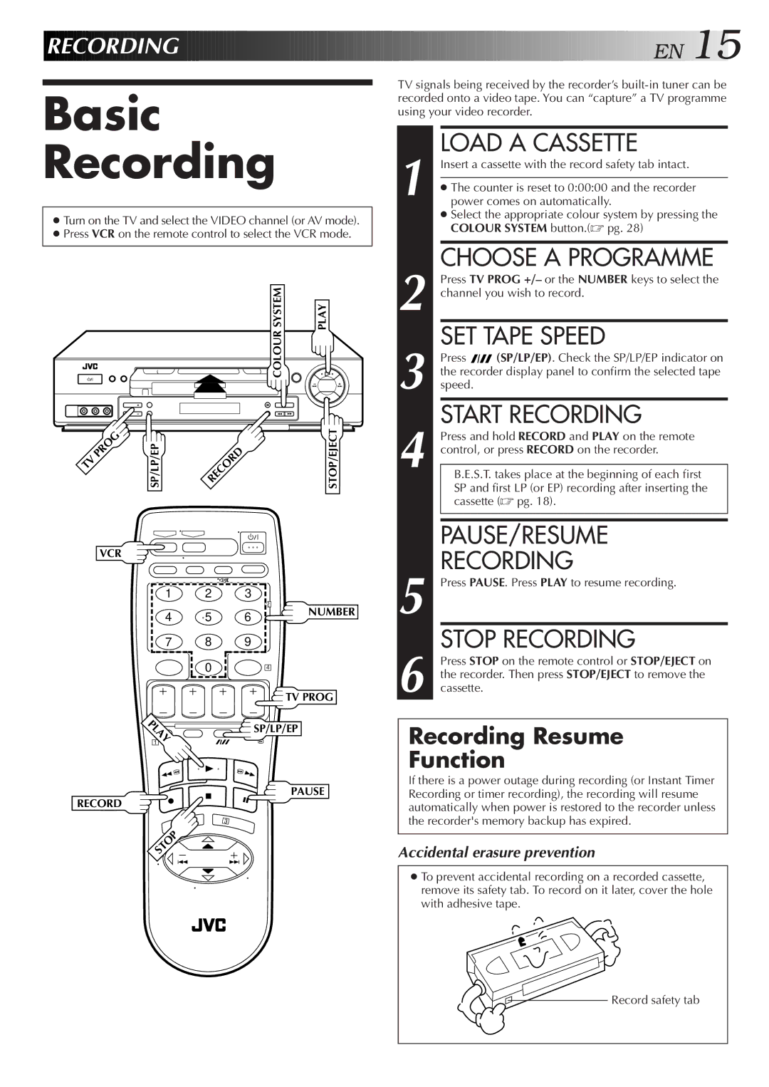 JVC HR-J657MS specifications Basic Recording 