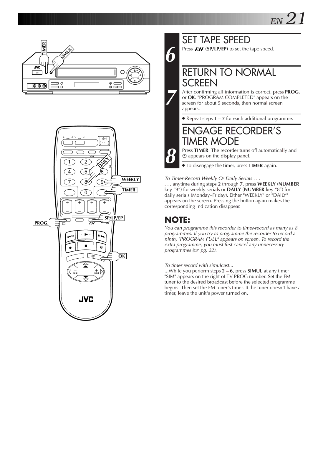 JVC HR-J657MS specifications Engage RECORDER’S, Timer Mode 