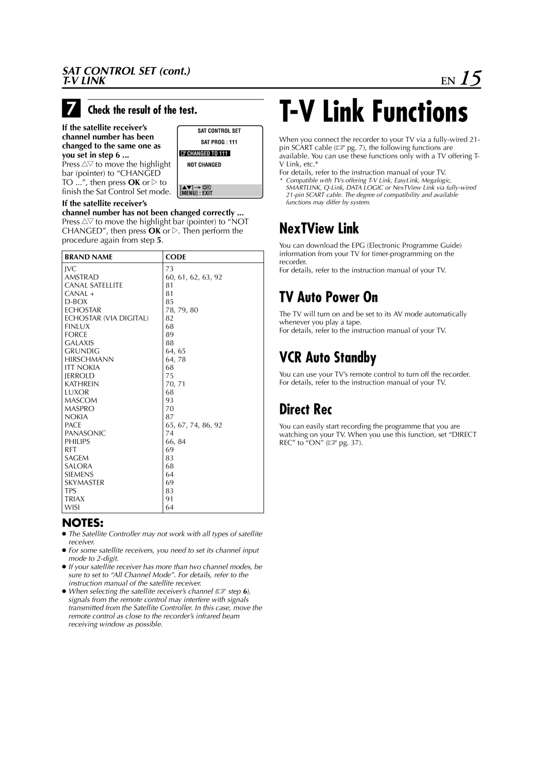 JVC HR-472EU, HR-J670, HR-671, HR-674, HR-272EU, HR-673, HR-470 NexTView Link, TV Auto Power On, VCR Auto Standby Direct Rec 