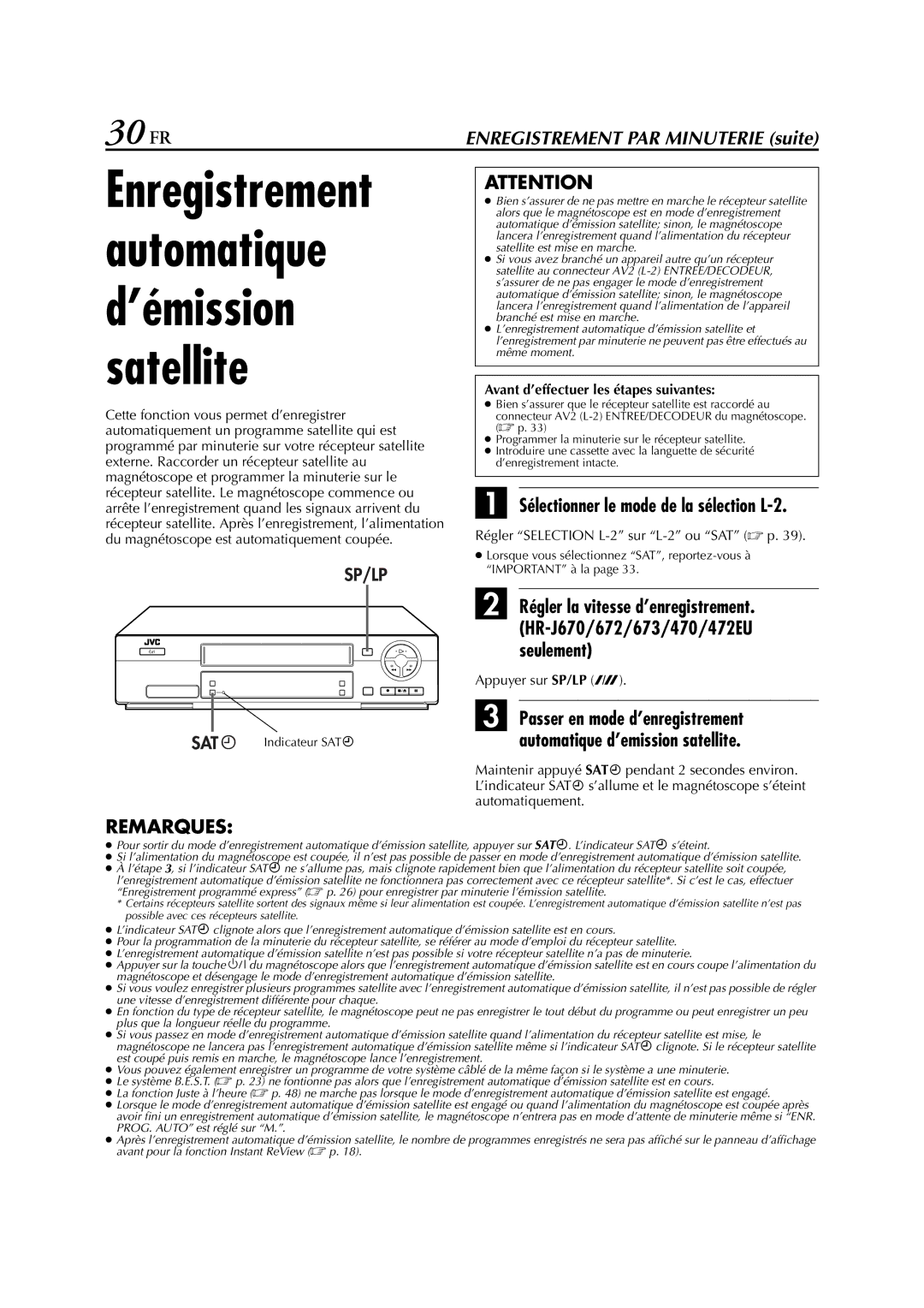 JVC HR-J472EU, HR-J670, HR-J470 30 FR, Sélectionner le mode de la sélection L-2, Avant d’effectuer les étapes suivantes 