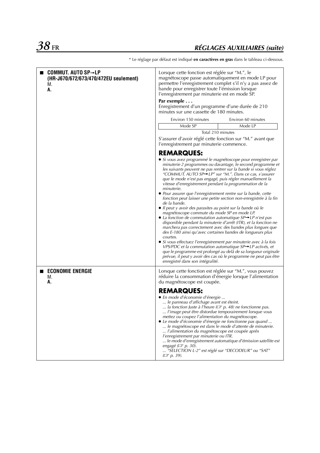 JVC HR-J672, HR-J670, HR-J470, HR-J472EU, HR-J673EU, HR-J272EU, HR-J270 manual 38 FR, Par exemple 