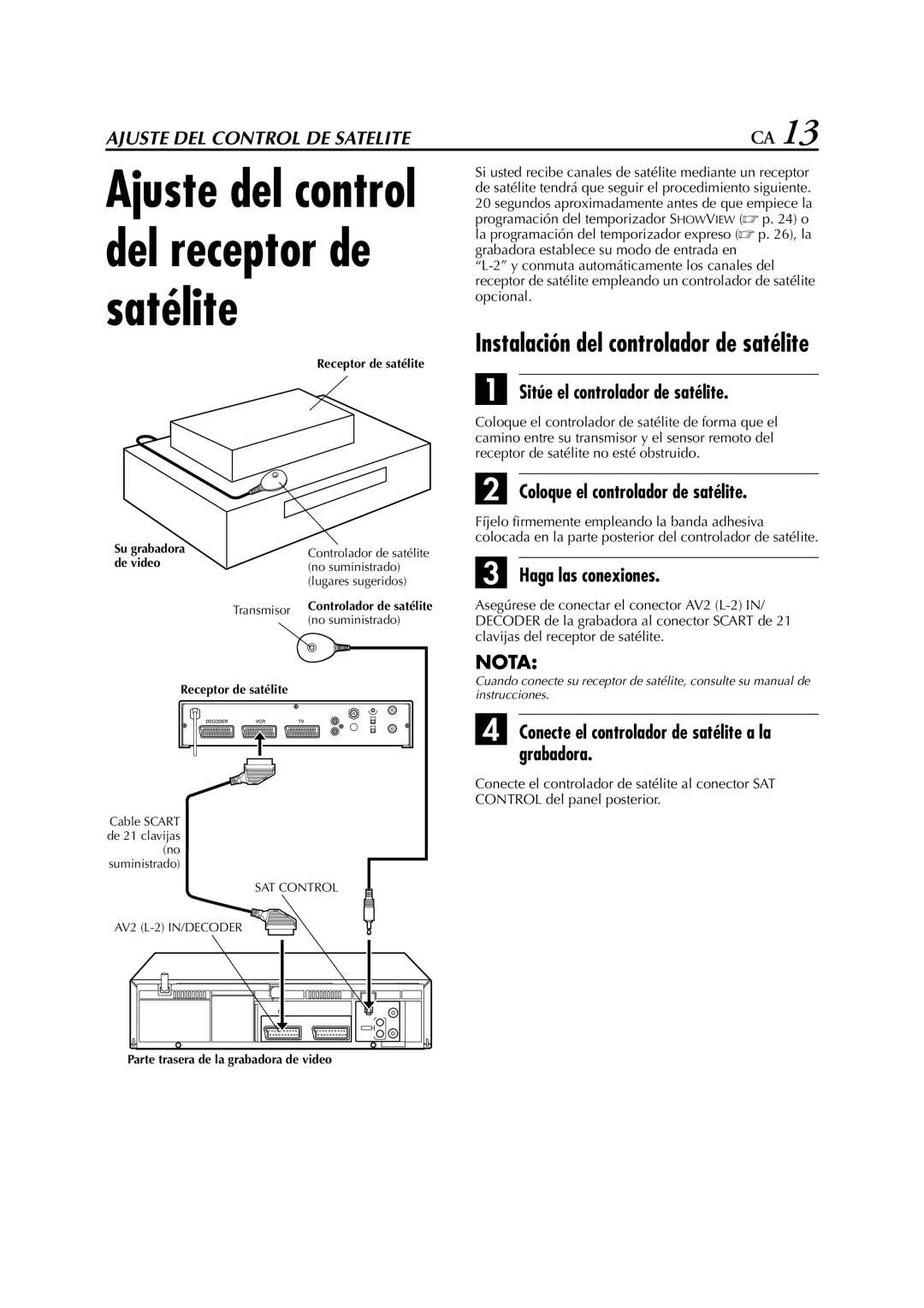 JVC HR-J672, HR-J670, HR-J673 Sitúe el controlador de satélite, Coloque el controlador de satélite, Haga las conexiones 