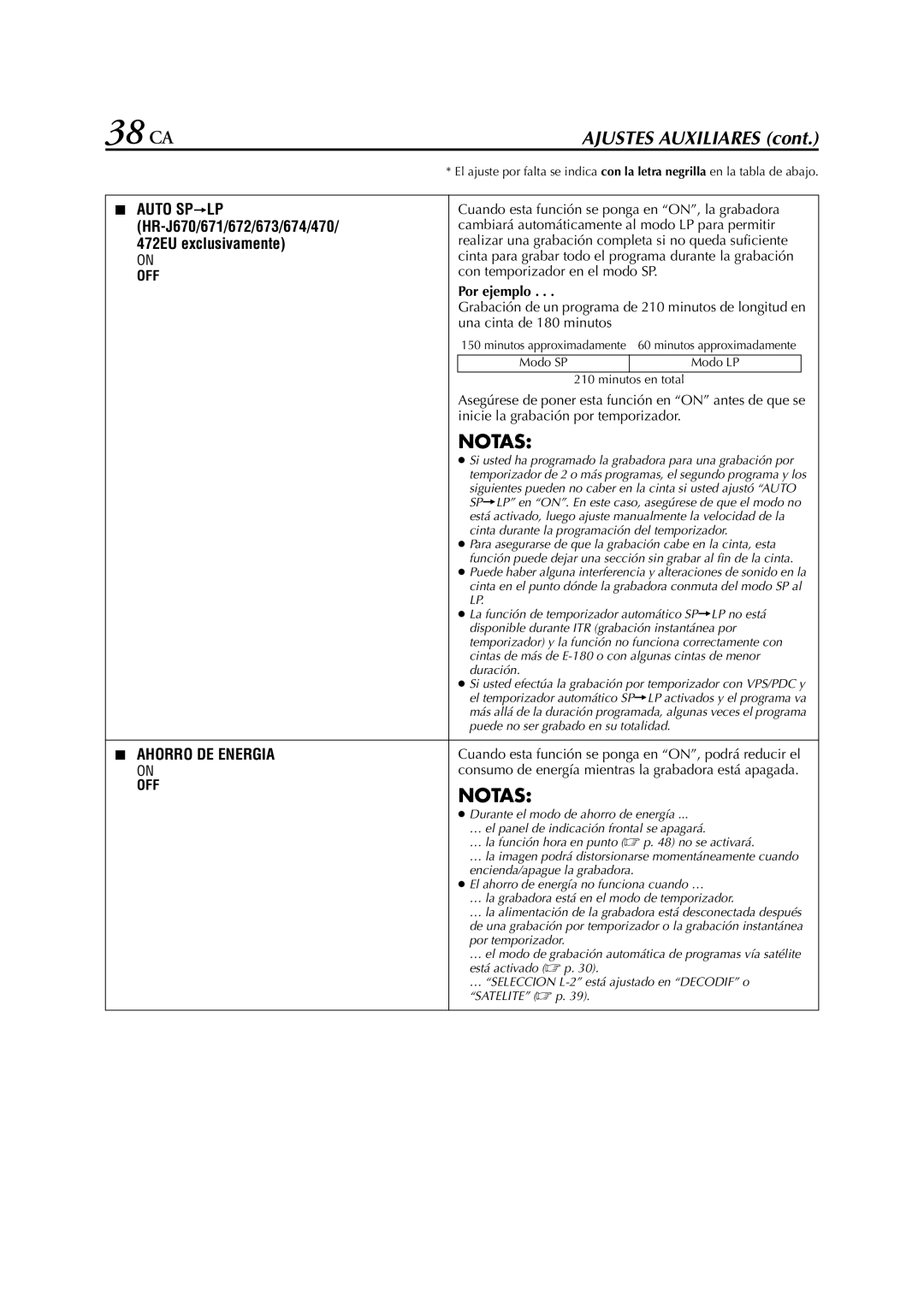 JVC HR-J470, HR-J670, HR-J673, HR-J472EU, HR-J672, HR-J671, HR-J272EU, HR-J4270, HR-J674EU manual 38 CA, Por ejemplo 