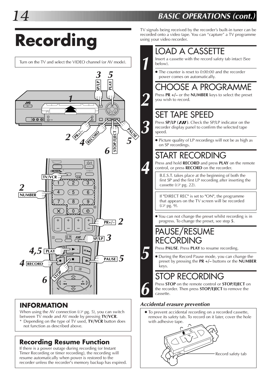 JVC HR-J470EK, HR-J670EK, HR-J672EK, HR-J270EK setup guide Recording 