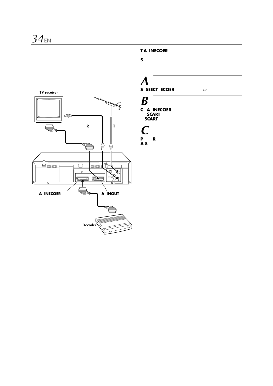 JVC HR-J472EU, HR-J673 34 EN, Select the input mode, Connect the decoder, Set the tuner, Set L-2 Select to DECODER.  pg 