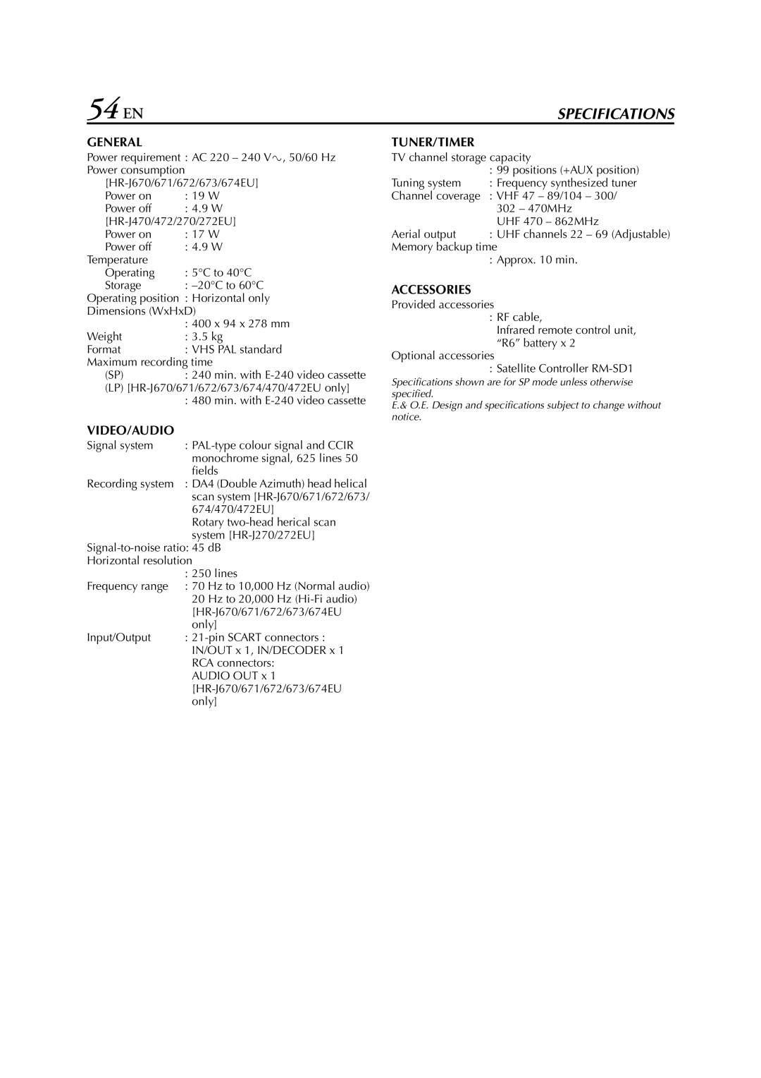 JVC HR-J270, HR-J673, HR-J470, HR-J472EU, HR-J672, HR-J671, HR-J272EU, HR-J674 instruction manual 54 EN 