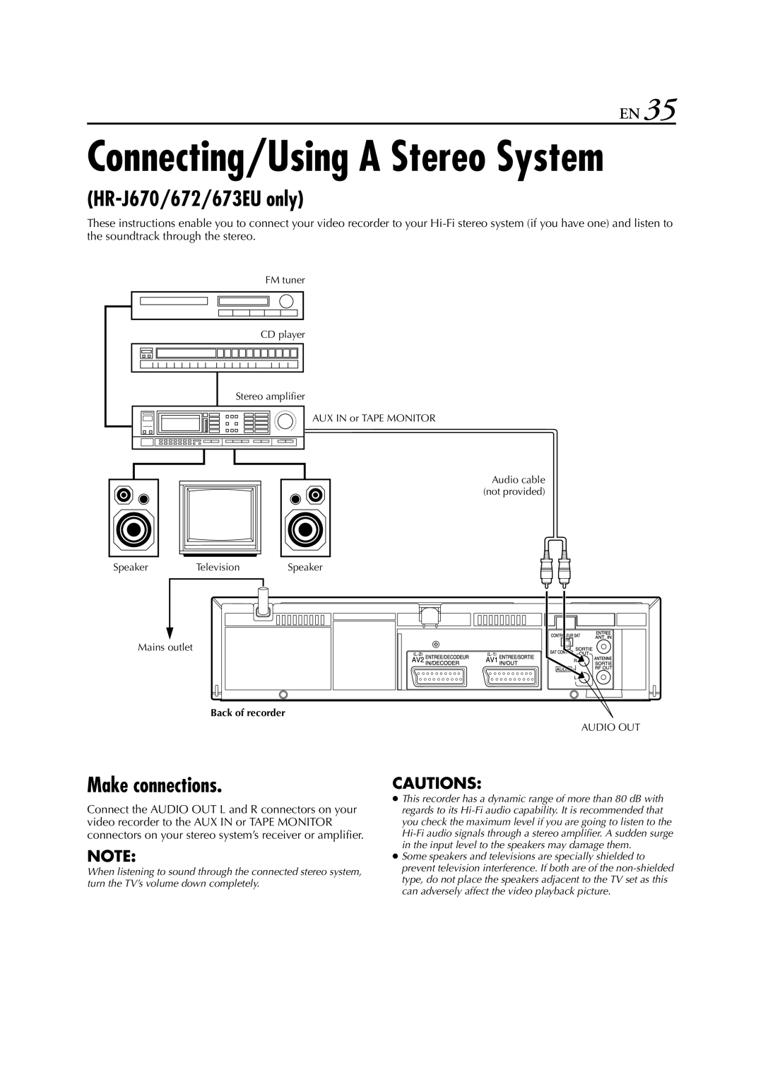 JVC HR-J673EU instruction manual HR-J670/672/673EU only, Make connections 