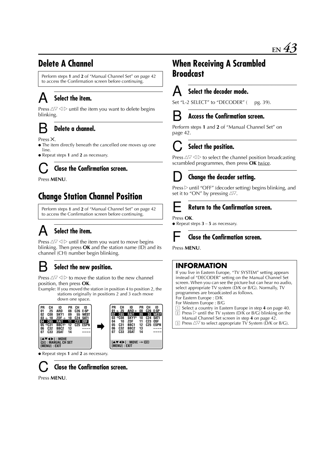 JVC HR-J673EU instruction manual Delete a Channel, When Receiving a Scrambled Broadcast 