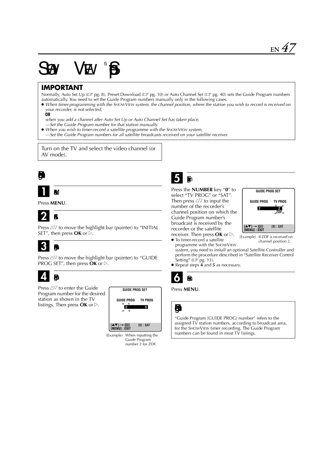 JVC HR-J673EU instruction manual Showview Setup, Guide Program Number Set, Enter the Guide Program number 