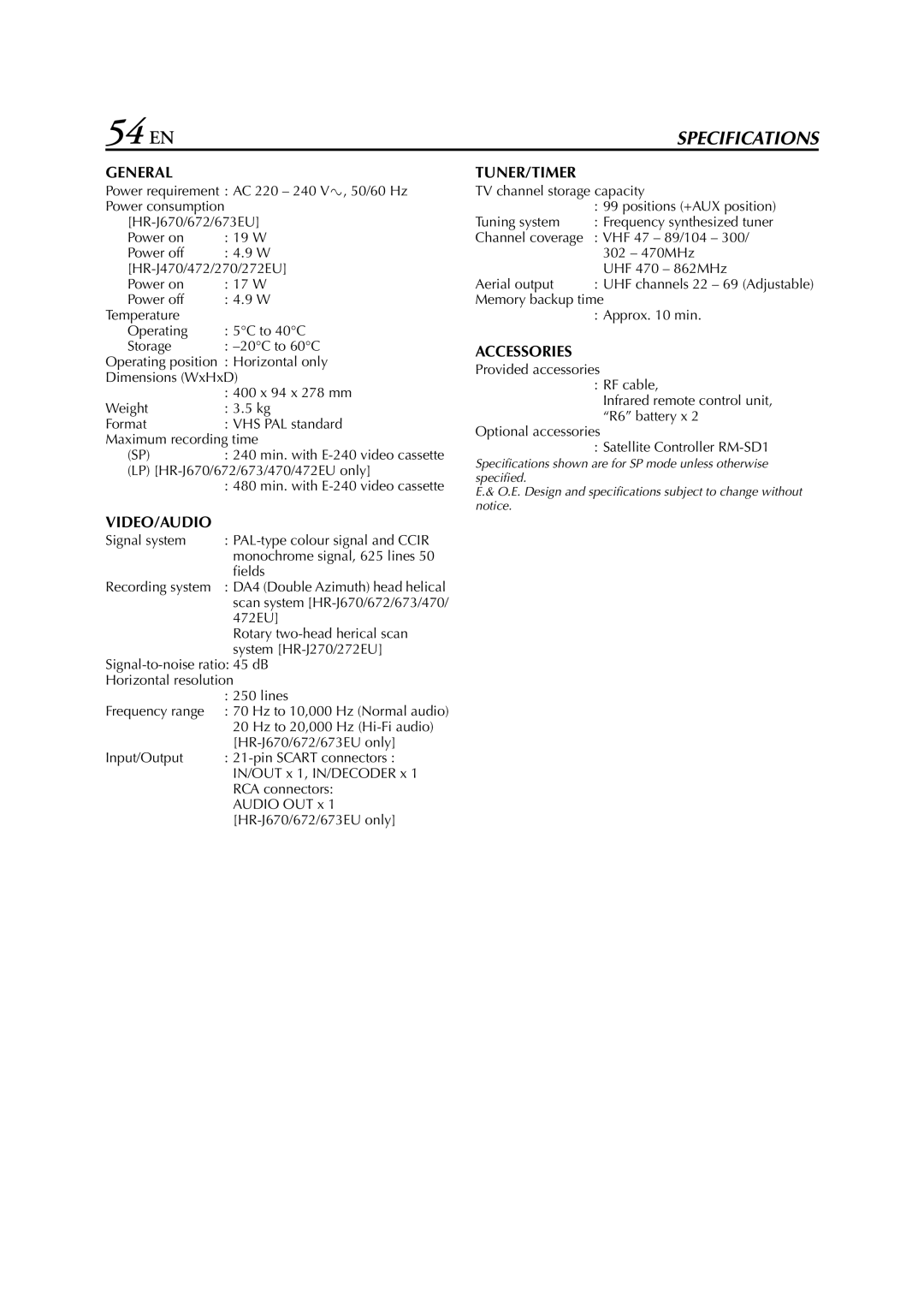 JVC HR-J673EU instruction manual 54 EN 