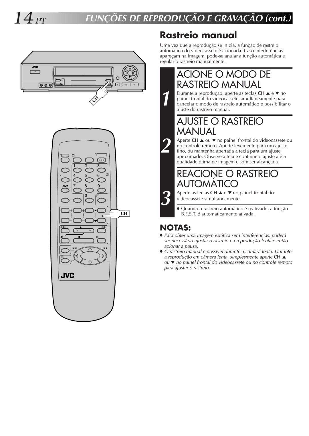 JVC HR-J673M manual Acione O Modo DE, Rastreio Manual, Ajuste O Rastreio, Reacione O Rastreio, Automático 