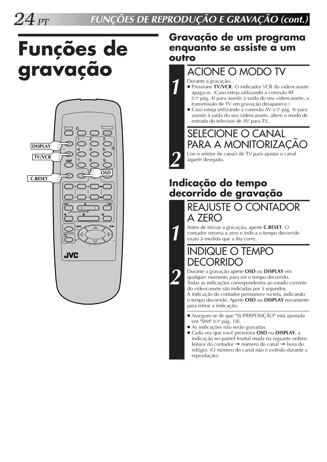 JVC HR-J673M manual Funções de gravação 