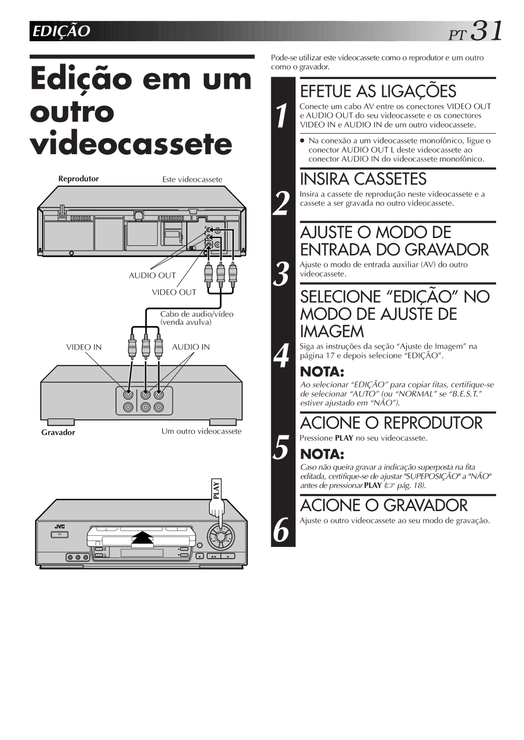 JVC HR-J673M manual Edição em um outro videocassete 