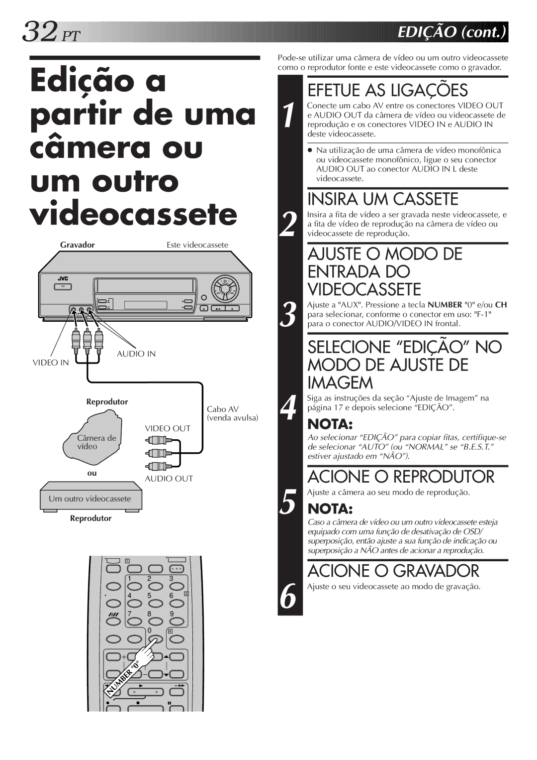 JVC HR-J673M manual Edição a partir de uma câmera ou um outro videocassete, Entrada do 