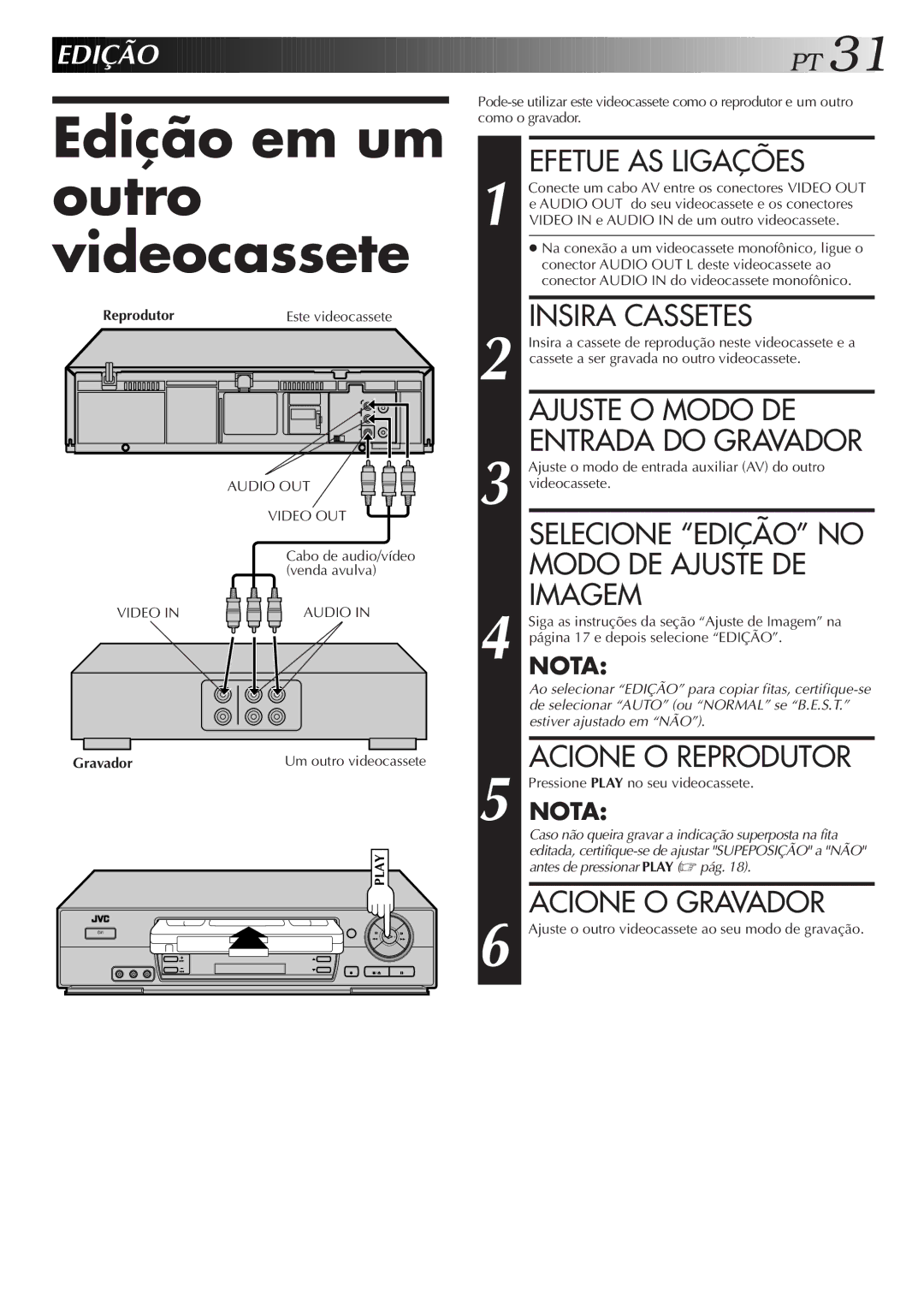 JVC HR-J676M manual Edição em um outro videocassete 