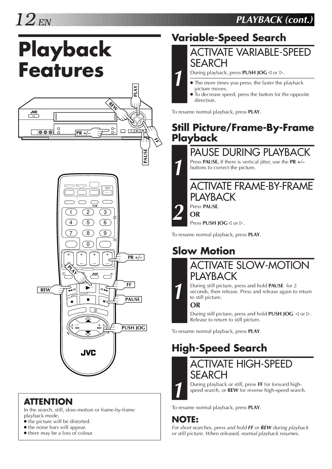 JVC HR-J677MS, HR-J777MS specifications Playback Features, Activate HIGH-SPEED Search 