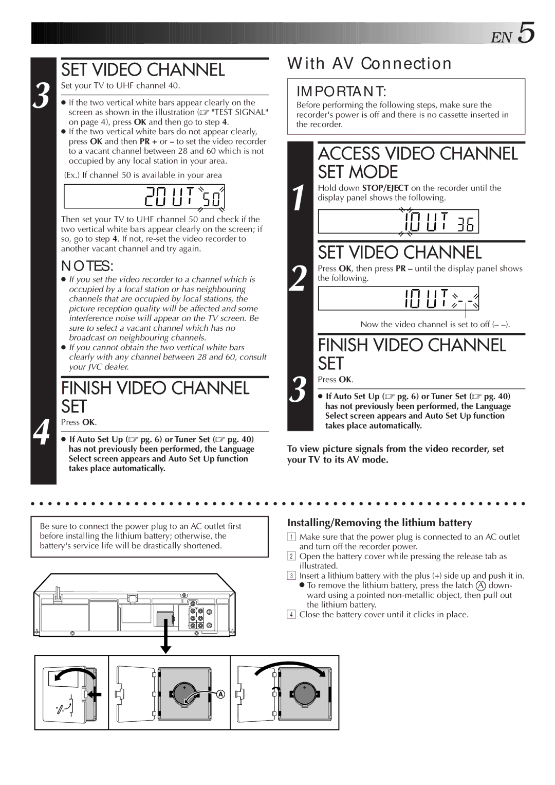 JVC HR-J777MS, HR-J677MS specifications SET Video Channel, Finish Video Channel SET, Set, With AV Connection 