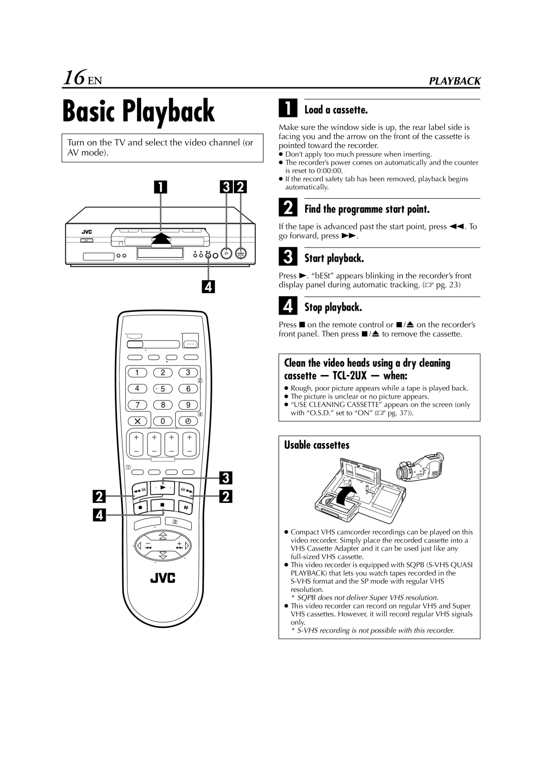 JVC HR-J680, HR-J681, HR-J682EU, HR-J587, HR-J588, HR-J589EU instruction manual Basic Playback, 16 EN 