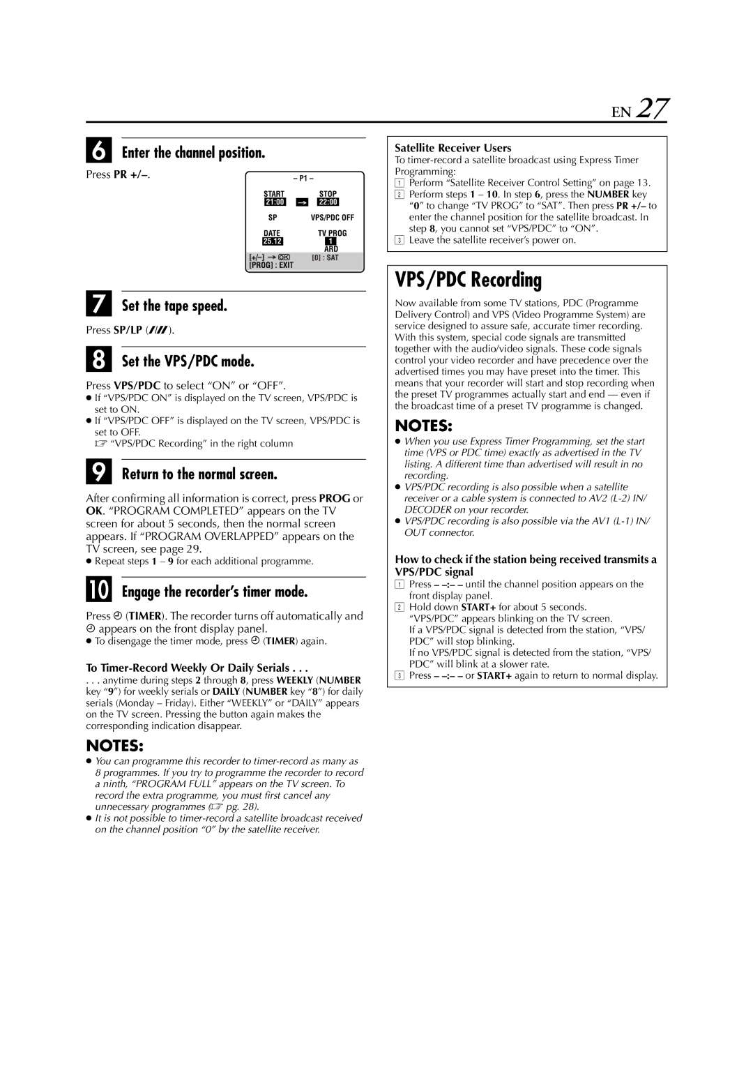 JVC HR-J680EU, HR-J681EU, HR-J682EU, HR-J587EU, HR-J588EU, HR-J589EU VPS/PDC Recording, Enter the channel position 