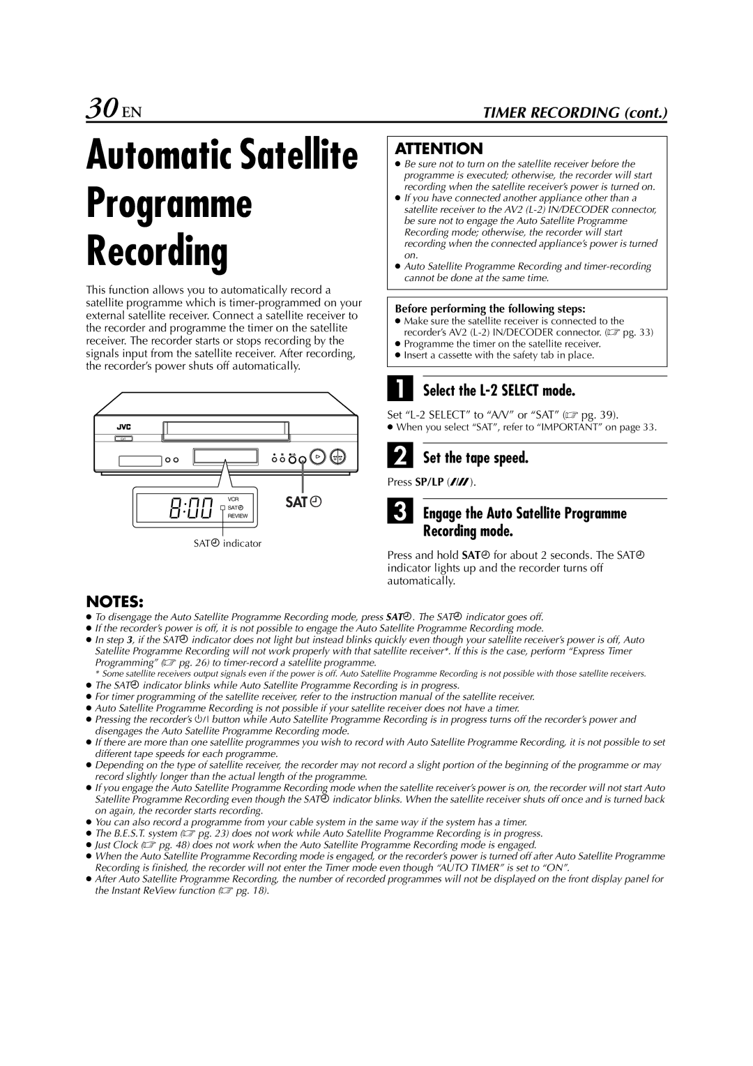 JVC HR-J680, HR-J681, HR-J682EU, HR-J587, HR-J588, HR-J589EU Programme Recording, 30 EN, Select the L-2 Select mode 