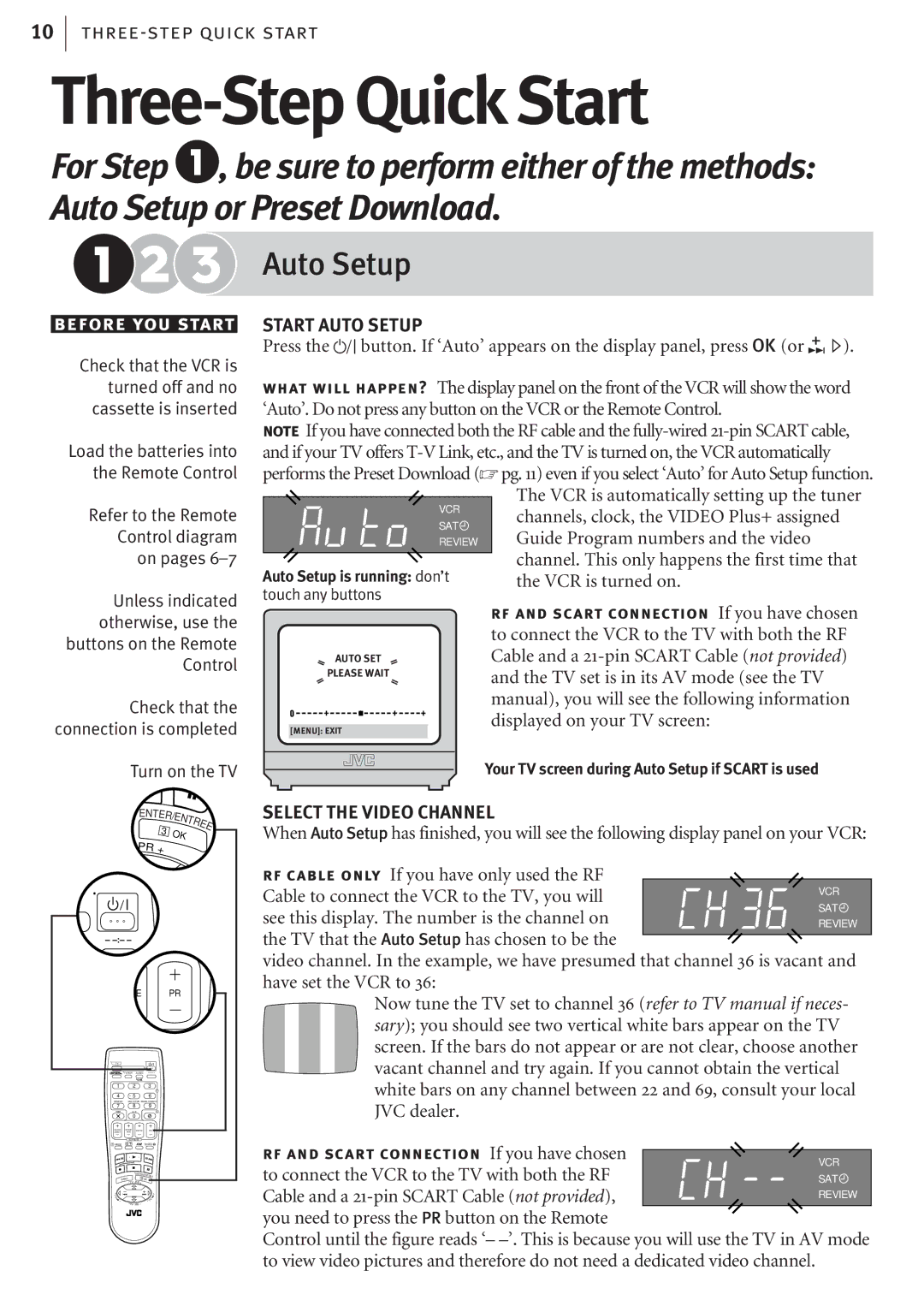 JVC HR-J682EK, HR-J680EK manual Three-Step Quick Start, Auto Setup 
