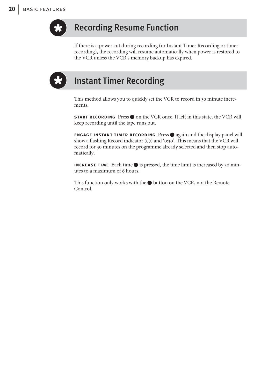 JVC HR-J682EK, HR-J680EK manual Recording Resume Function, Instant Timer Recording 